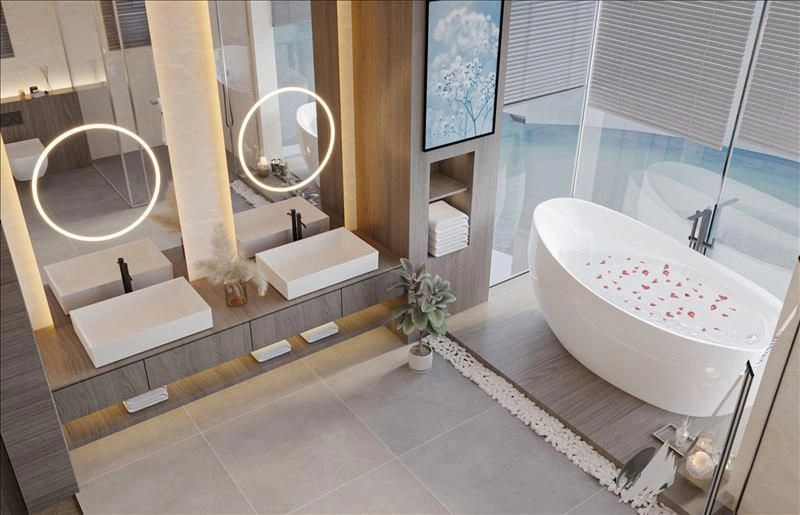 Комплекс вилл и таунхаусов с бассейнами и видом на море, остров Кетайфан, Лусаил, Катар