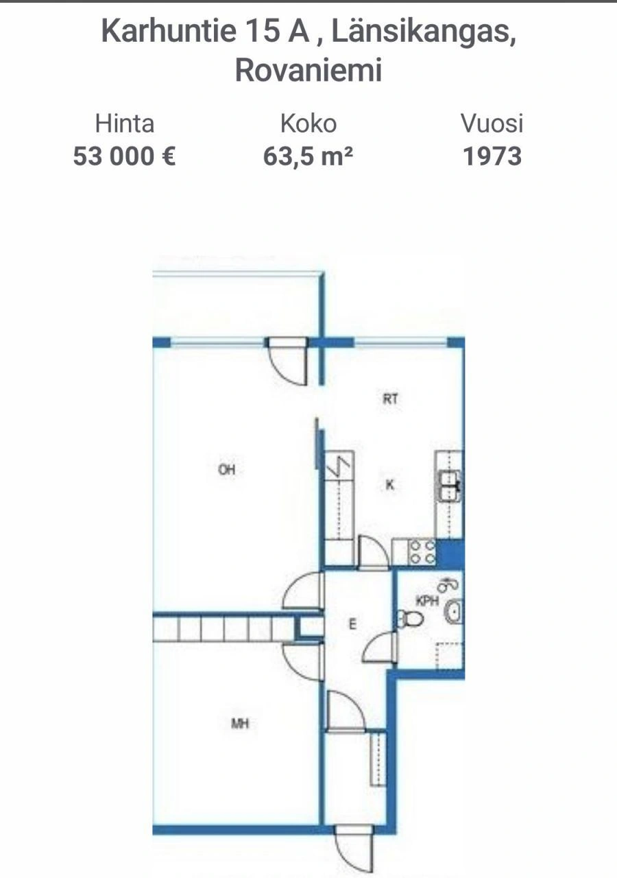 Квартира 2+1 в районе Рованиеми, Финляндия