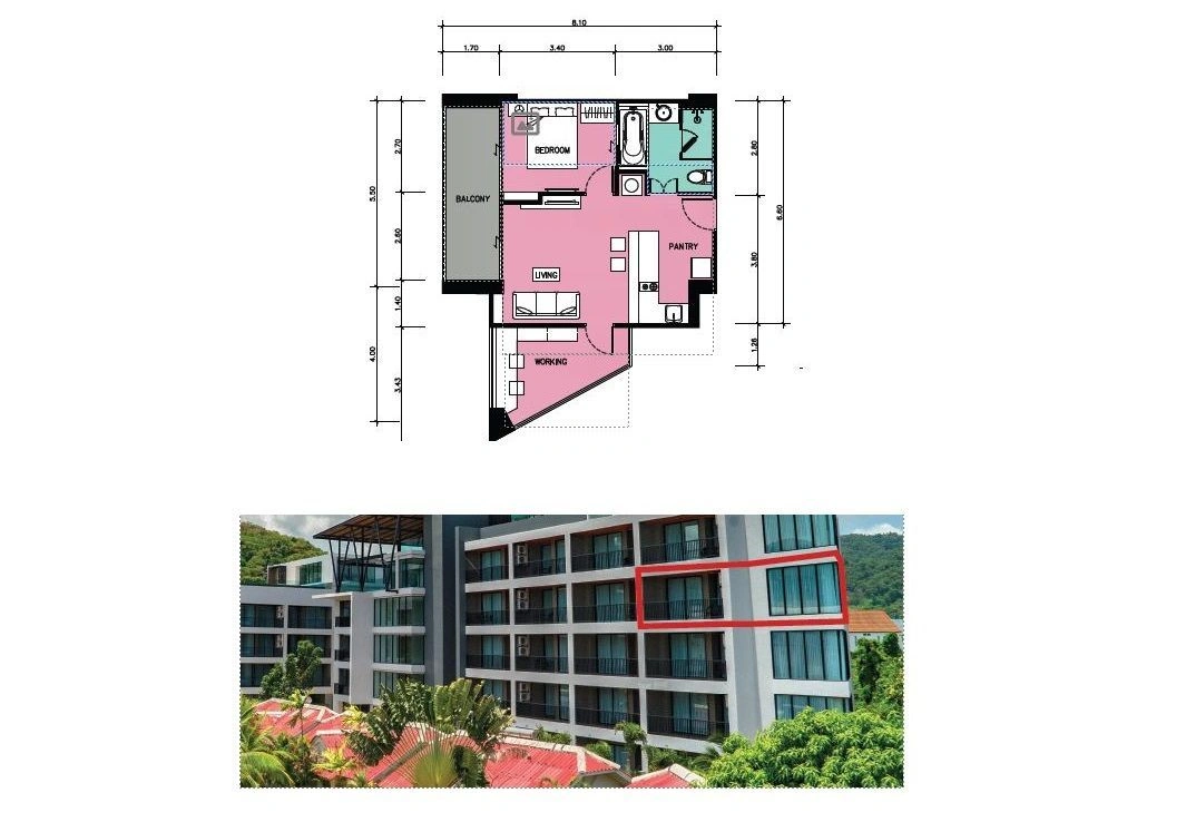 Просторная полностью меблированная квартира площадью 60 м2 на острове Пхукет