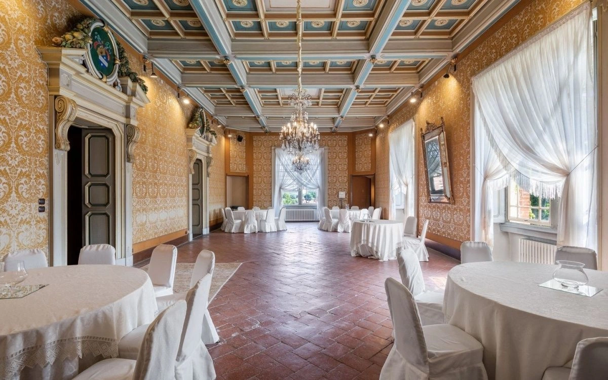 Castle in Alessandria in a medieval settlement in the hills, Italy