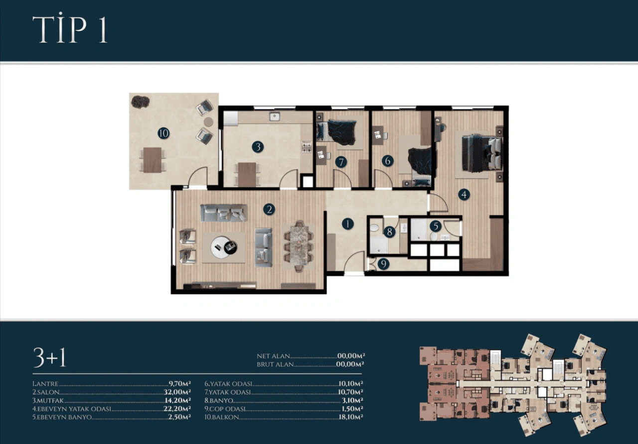 Квартира 3+1 с видами на природу, Измир