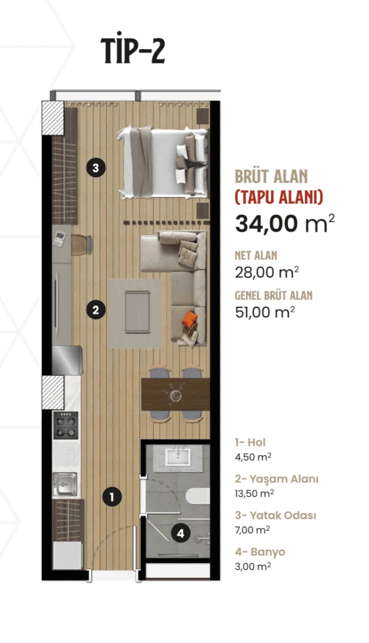 Уютная квартира 35 м² в Измире
