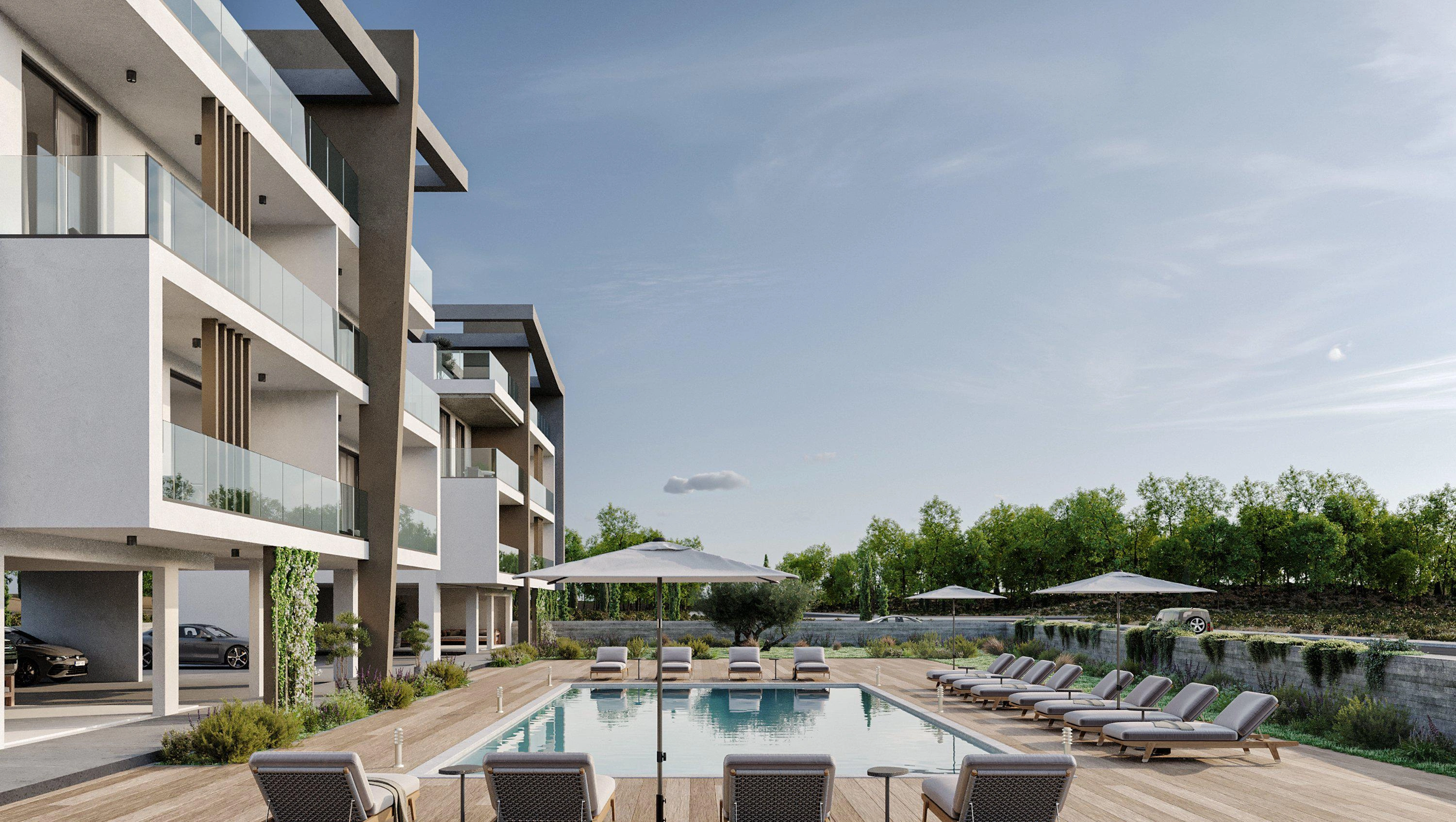 Апартаменты в закрытом жилом комплексе рядом с пляжем и гольф-полем в Пафосе, Кипр