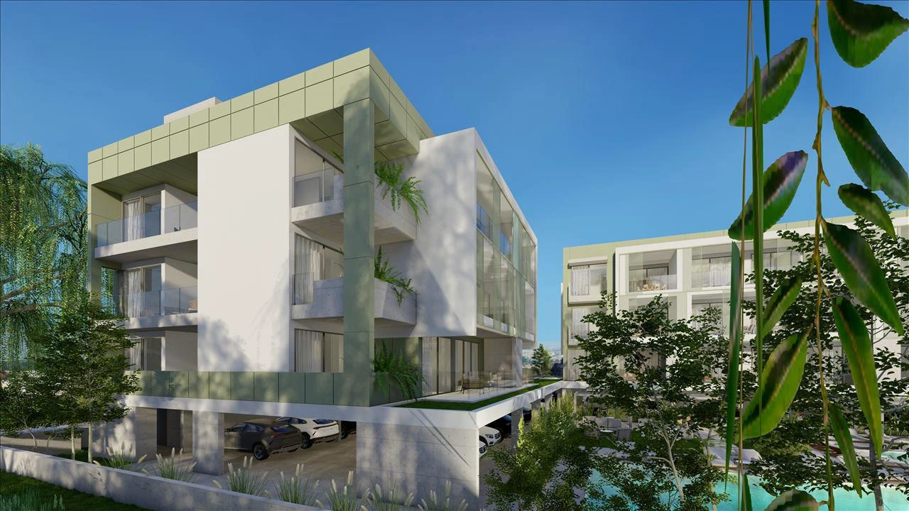 Квартиры в малоэтажном жилом комплексе с общим бассейном в Пафосе, Кипр