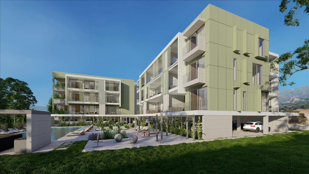 Квартиры в малоэтажном жилом комплексе с общим бассейном в Пафосе, Кипр