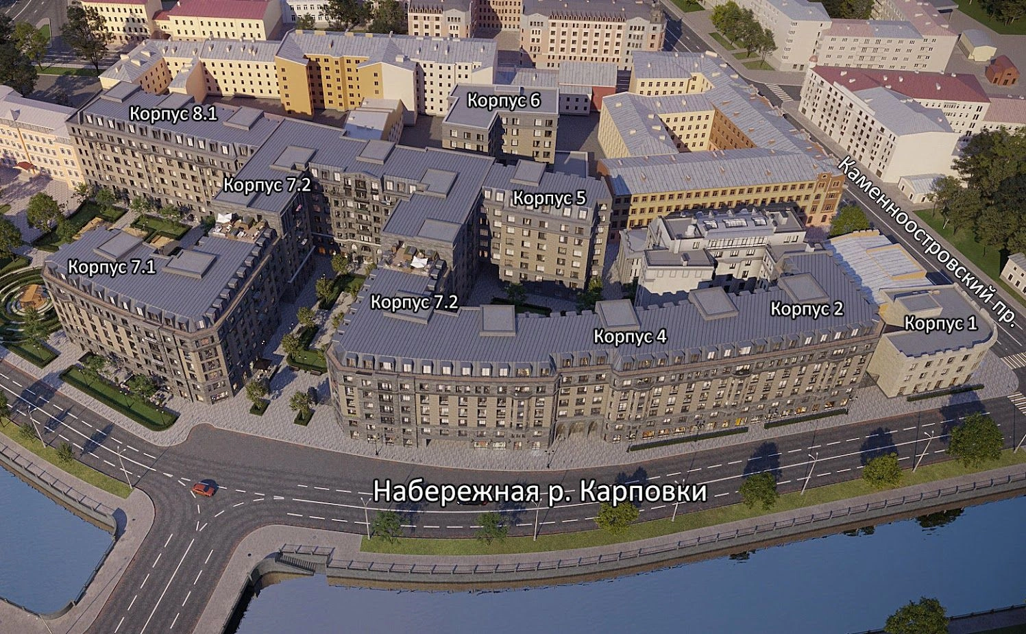 Жилой комплекс из 8 взаимосвязанных зданий