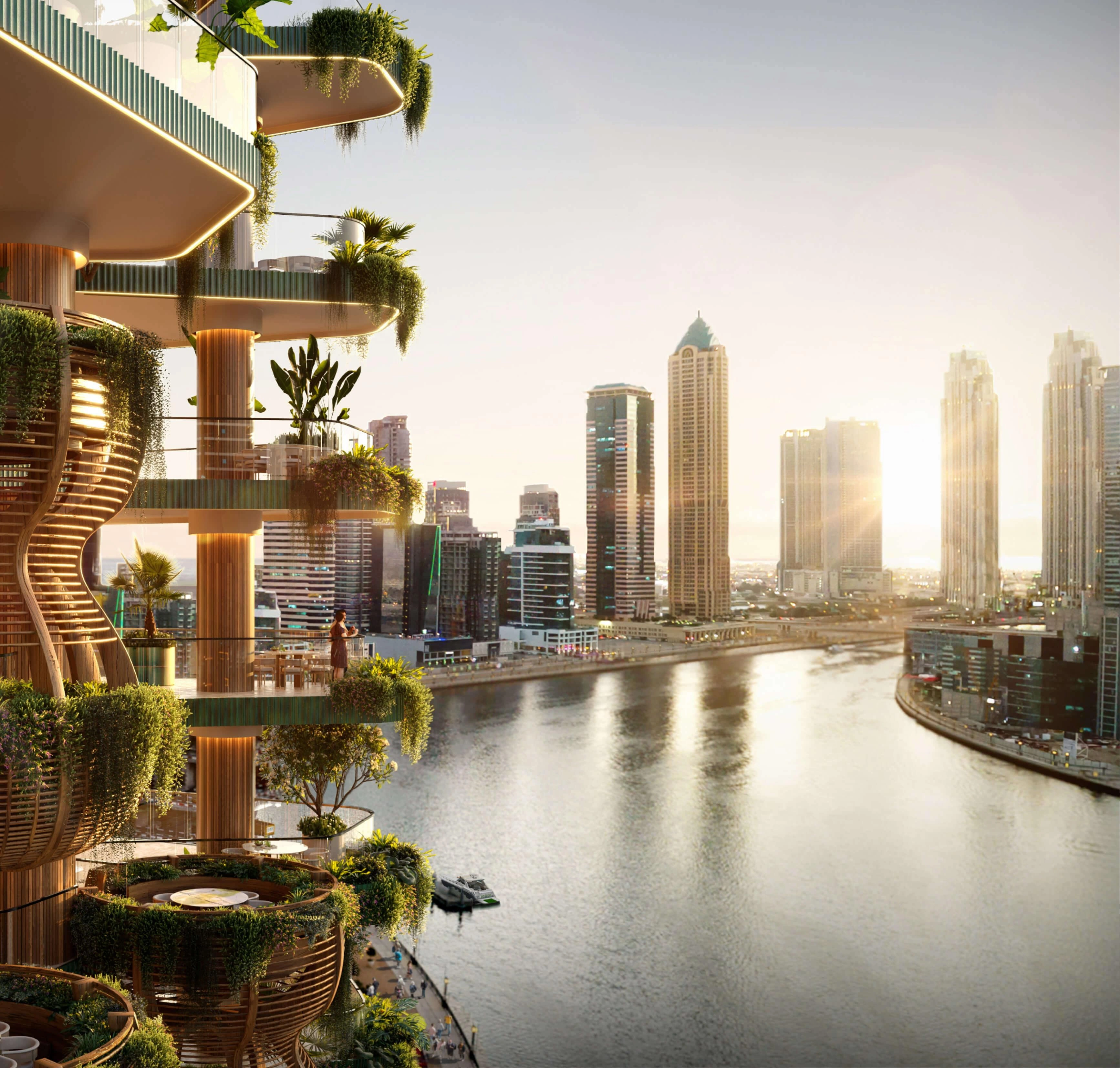 Новые жилые комплексы на берегу канала в Дубае