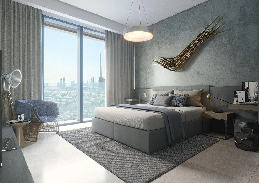 Многоэтажный жилой комплекс с бассейном рядом со станцией метро Дубая