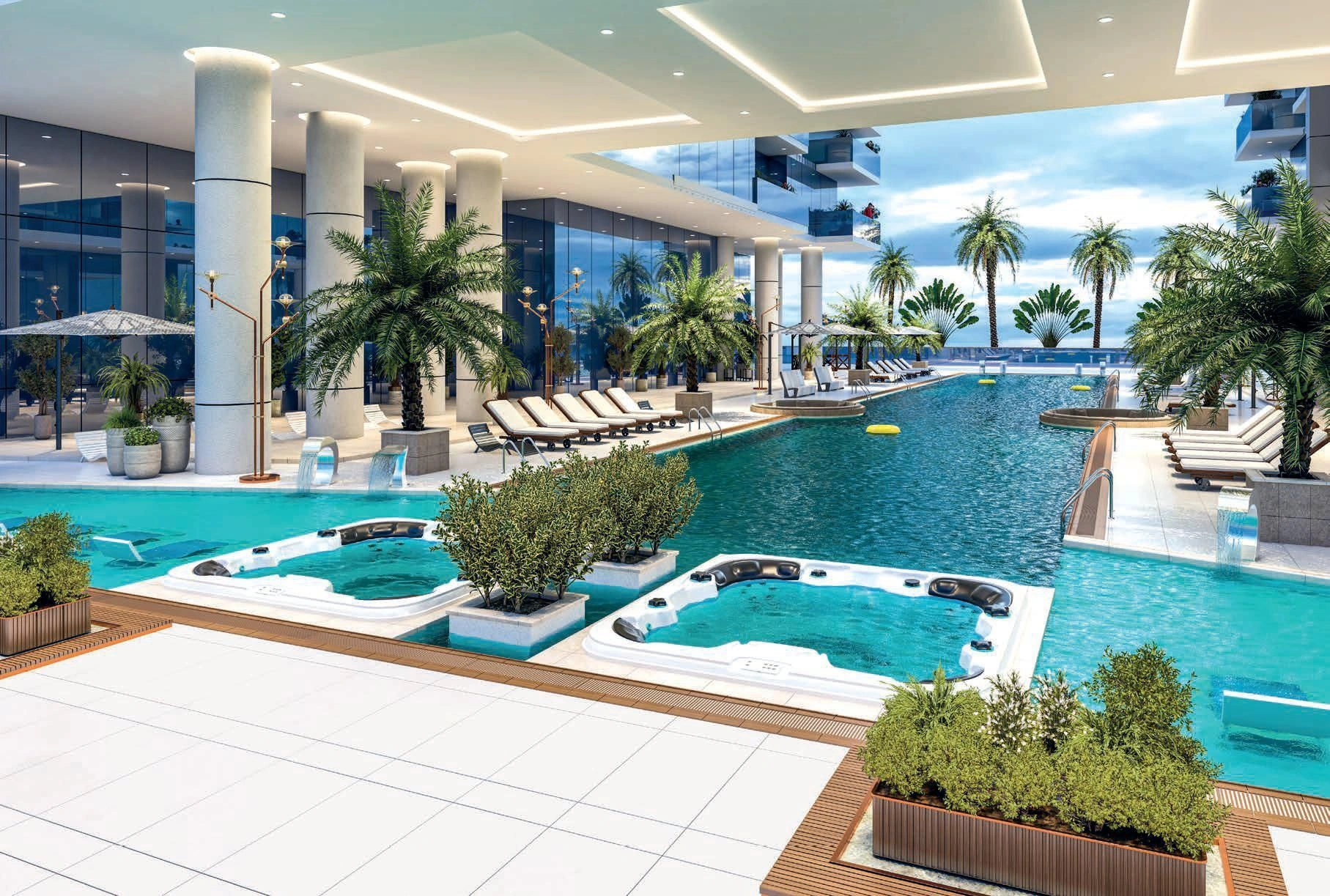 Многоэтажный жилой комплекс с бассейнами и мини-гольфом в Дубае