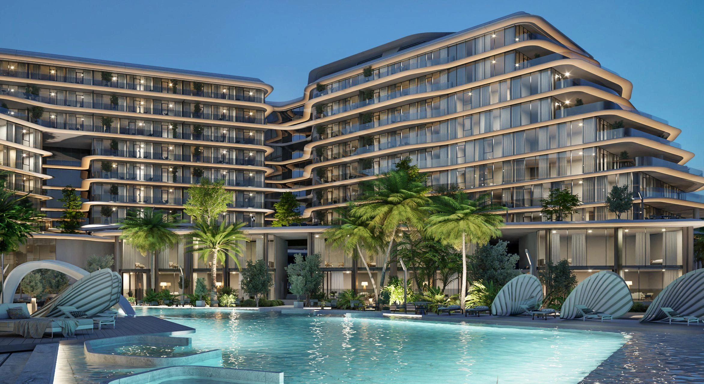 Современный комплекс с частным пляжем в Рас-эль-Хайме