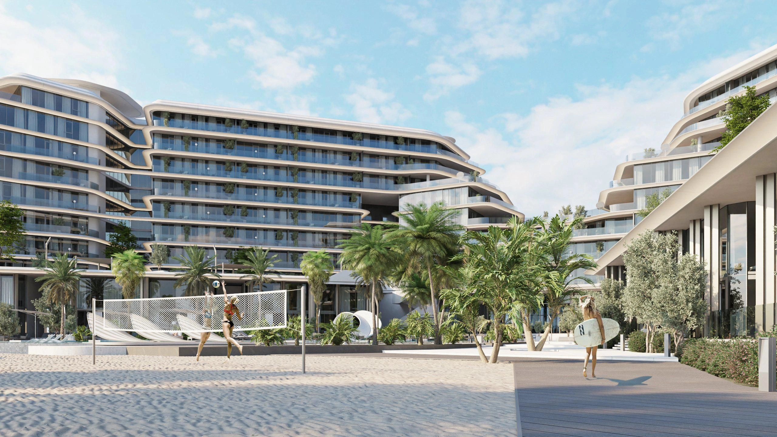 Современный комплекс с частным пляжем в Рас-эль-Хайме