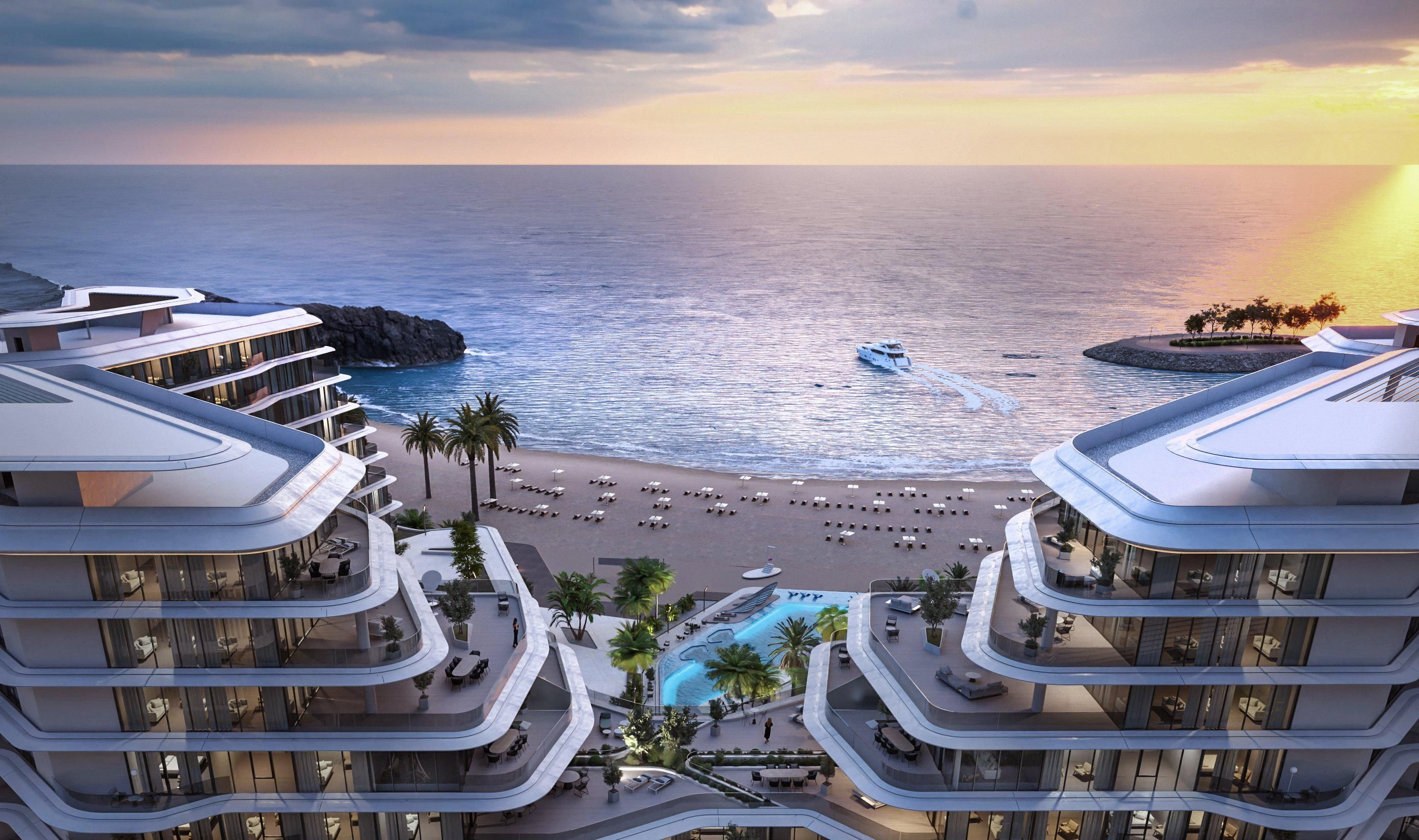 Современный комплекс с частным пляжем в Рас-эль-Хайме