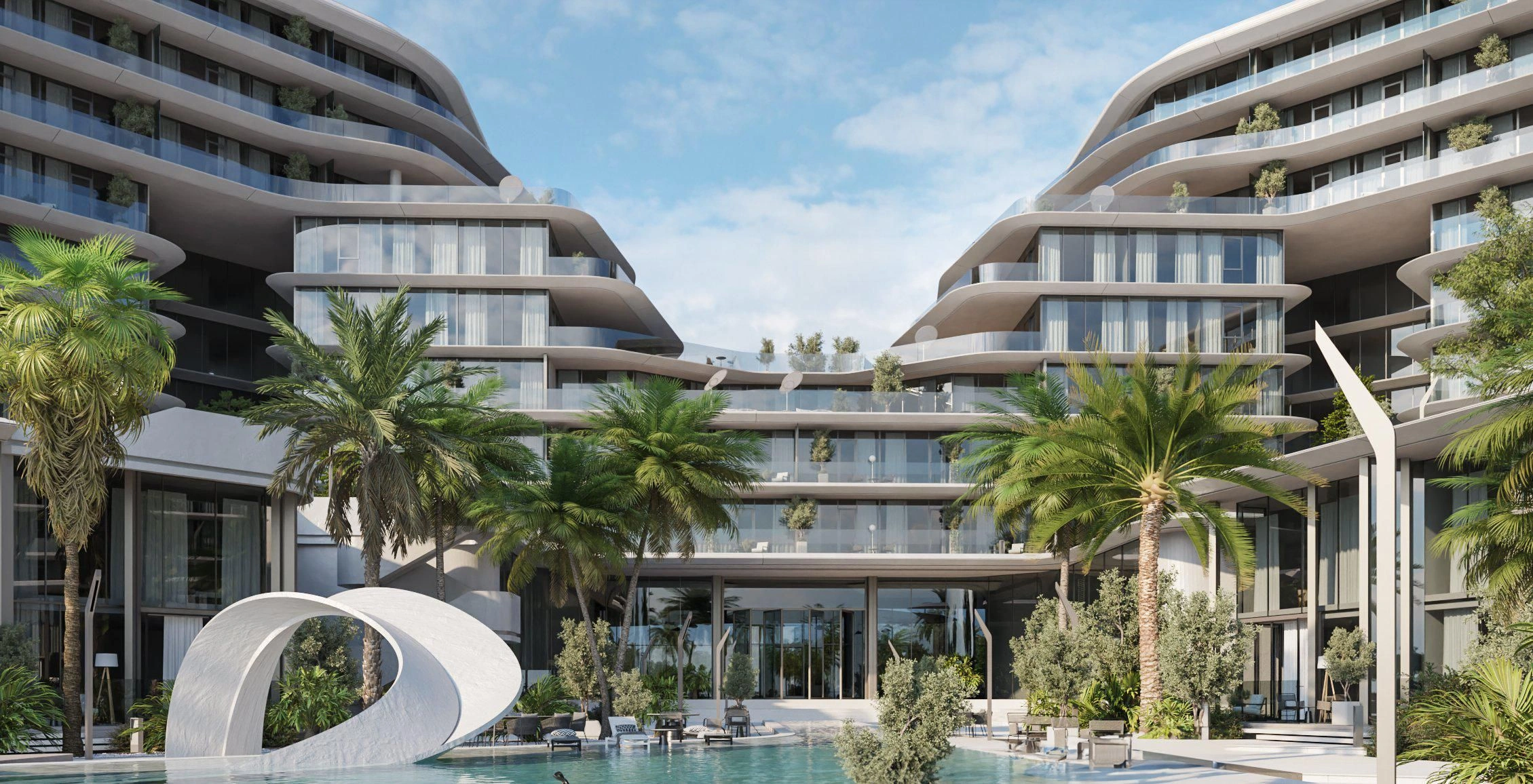 Современный комплекс с частным пляжем в Рас-эль-Хайме