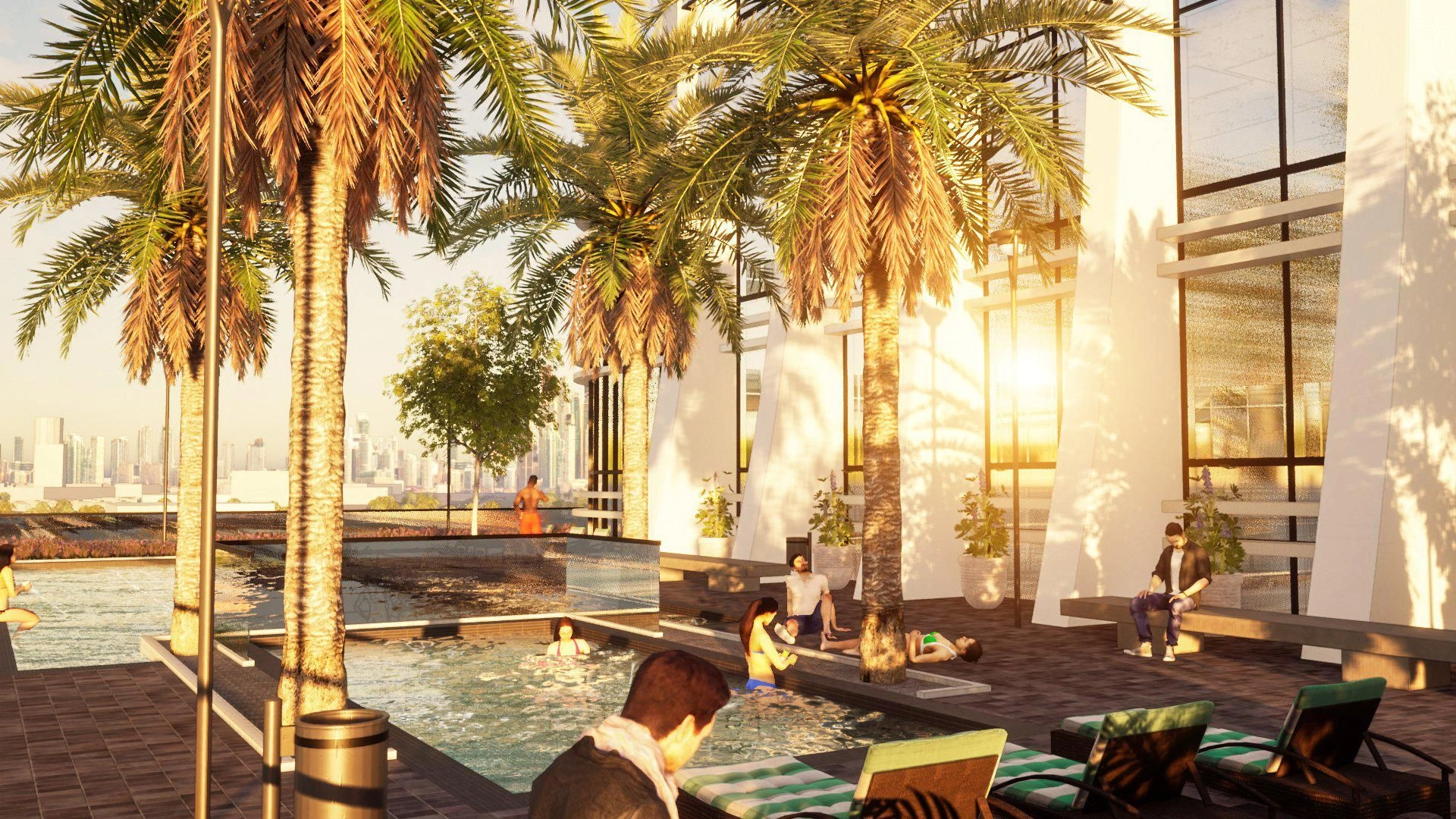 Роскошный жилой комплекс с плавательными бассейнами в центре Дубая