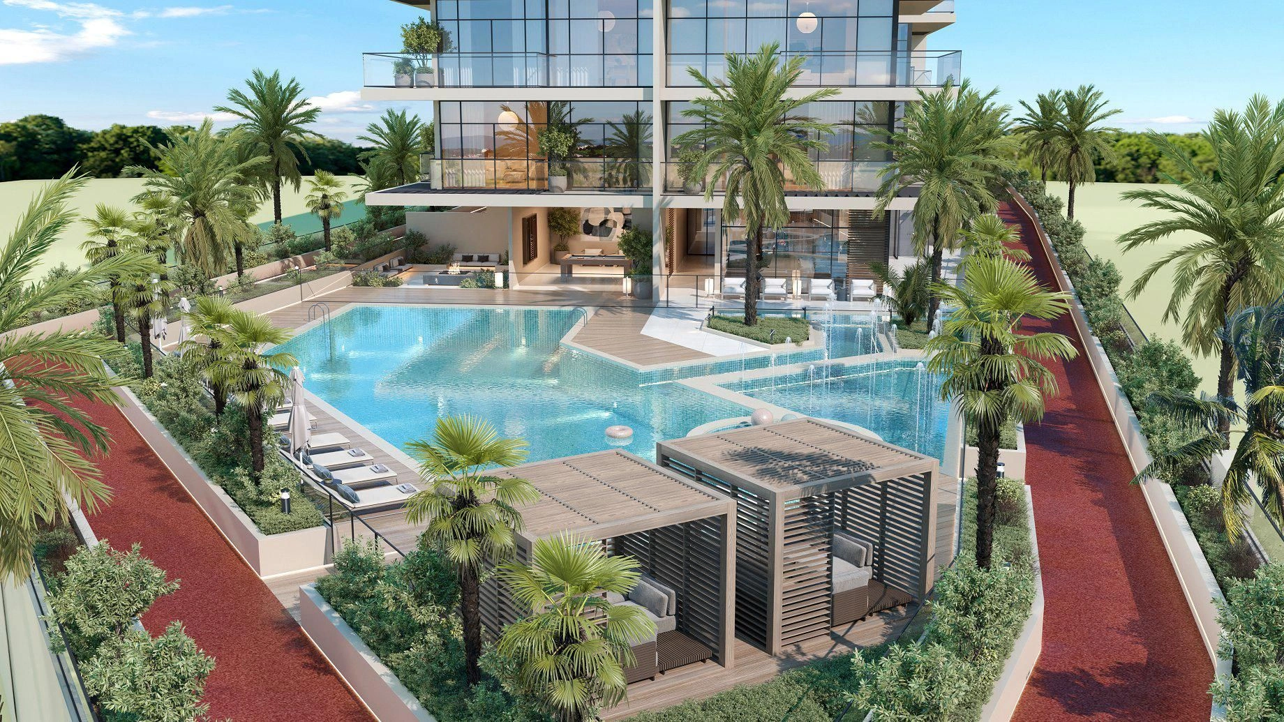 Современный жилой комплекс с плавательным бассейном в Дубае