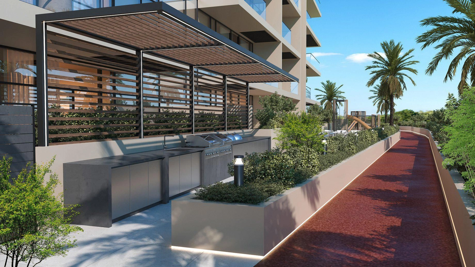 Современный жилой комплекс с плавательным бассейном в Дубае