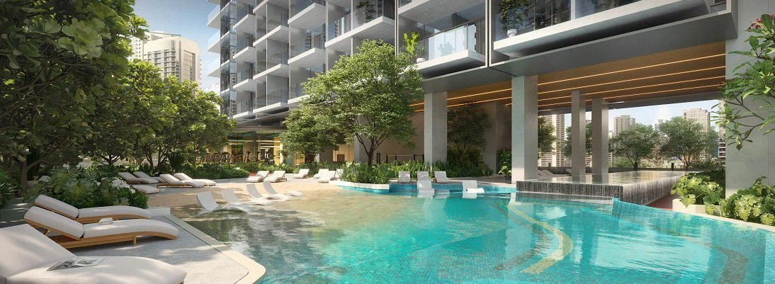 Современный жилой комплекс с бассейнами и коворкингом в Дубае