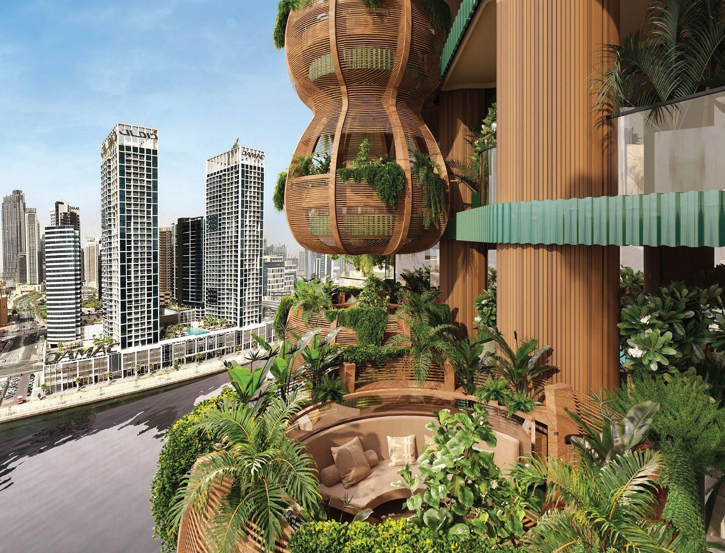 Новый комплекс Eywa на берегу канала с бассейнами, зоной отдыха и водопадами, Business Bay, Дубай, ОАЭ